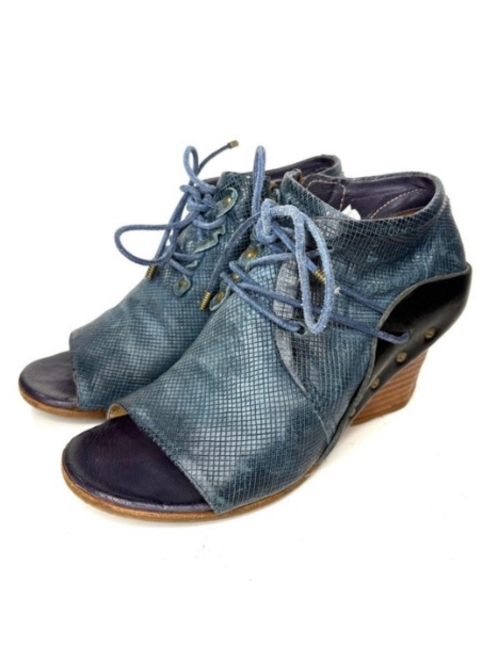 A.S.98 Blue Leather Wedge Sandals | 37